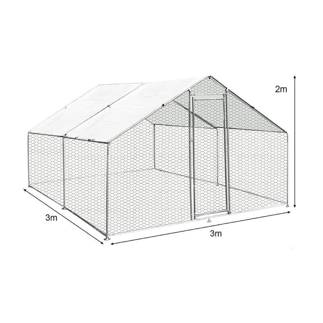 Țarc pentru găini, din oțel galvanizat, 3 × 3 × 2 m