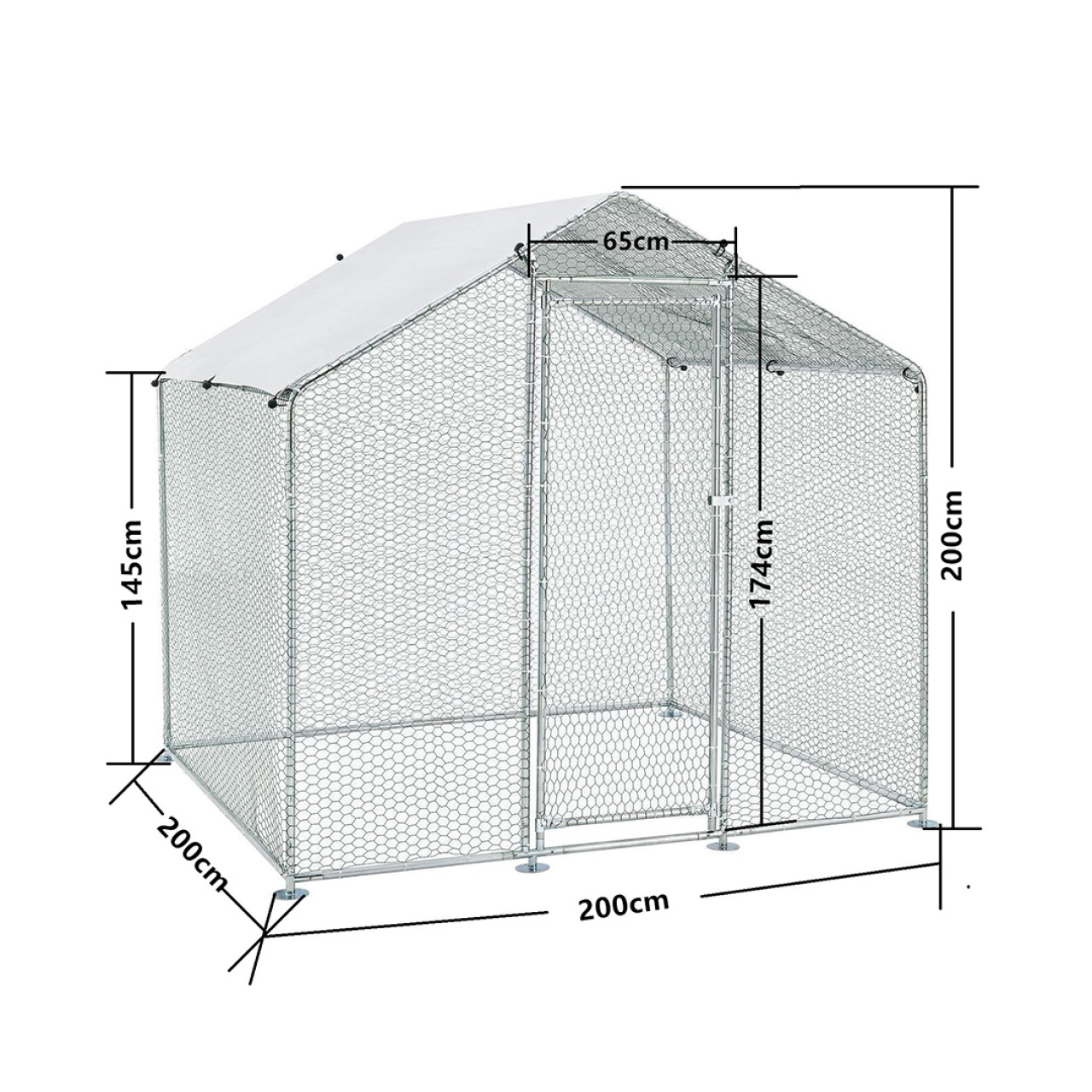 Țarc pentru găini, din oțel galvanizat, 2 × 2 × 2 m